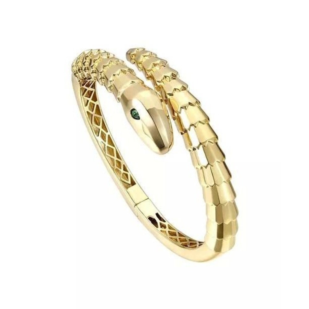 Rachel Glauber Snake‎ Bangle Y2K 14k Gold Plated CZ Eyes Bypass Bracelet Gold